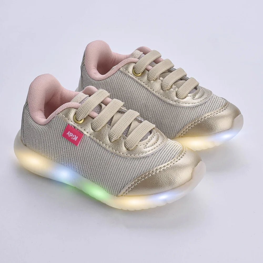 Tênis infantil Kidy de Luz Flex Light Ouro - Leve e Confortável - Kidy Calçados - Tênis