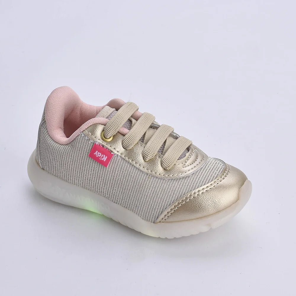 Tênis infantil Kidy de Luz Flex Light Ouro - Leve e Confortável - Kidy Calçados - Tênis
