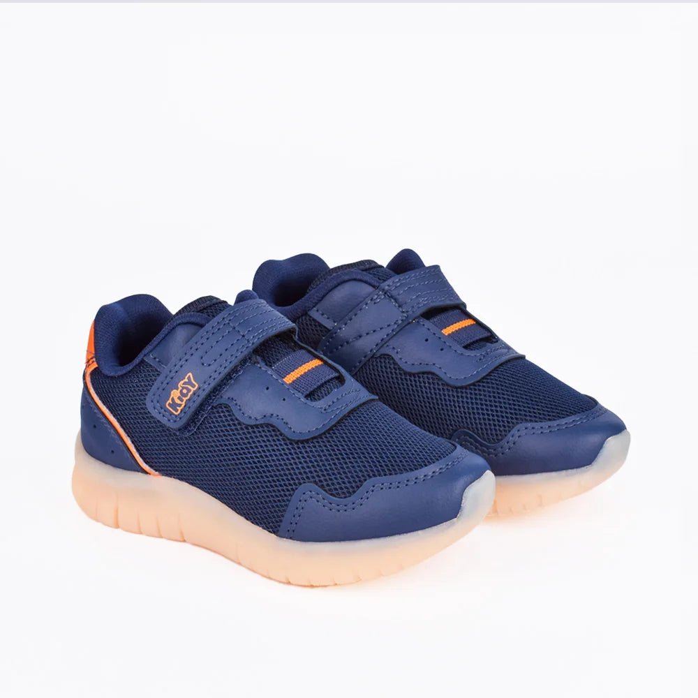 Tênis Infantil Kidy de Luz Light Fun Azul e Laranja - Resistente e Versátil - Kidy Calçados - Tênis