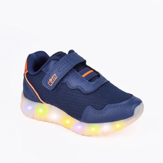 Tênis Infantil Kidy de Luz Light Fun Azul e Laranja - Resistente e Versátil - Kidy Calçados - Tênis