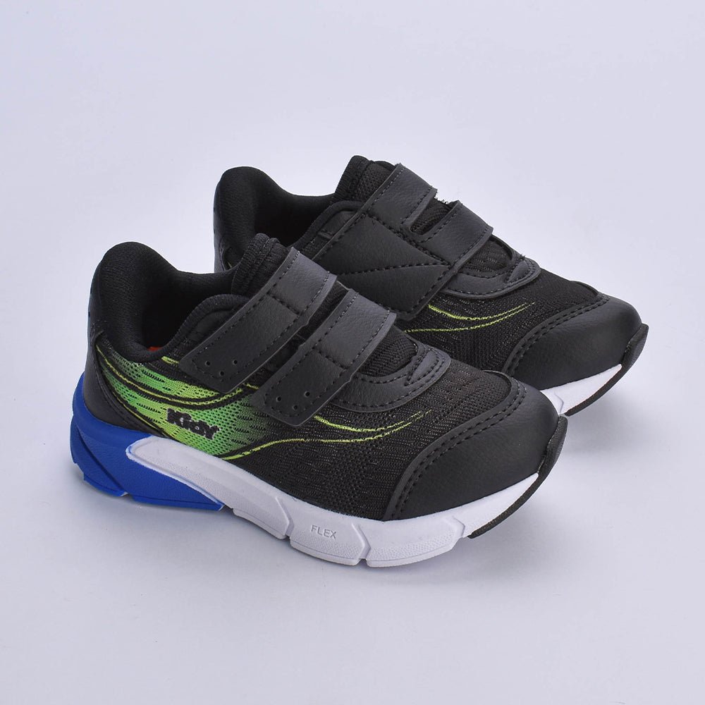 Tênis Infantil Kidy Energy Bebê Preto com Azul e Verde Neon - Confortável e com Tecnologia Respitec - Kidy Calçados - Tênis