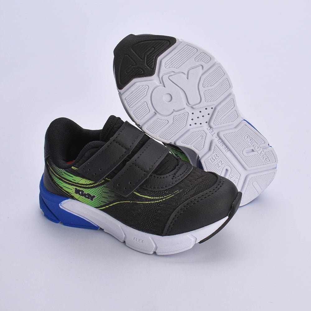 Tênis Infantil Kidy Energy Bebê Preto com Azul e Verde Neon - Confortável e com Tecnologia Respitec - Kidy Calçados - Tênis