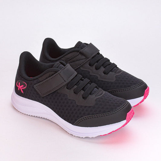 Tênis Infantil Menina K360 Kidy Energy Respitec Preto e Pink Velcro Elástico - Kidy Calçados - 