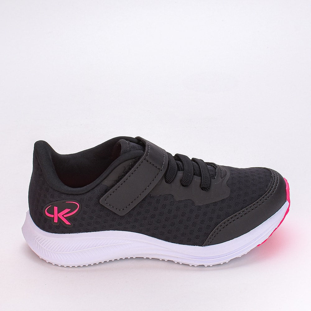 Tênis Infantil Menina K360 Kidy Energy Respitec Preto e Pink Velcro Elástico - Kidy Calçados - 