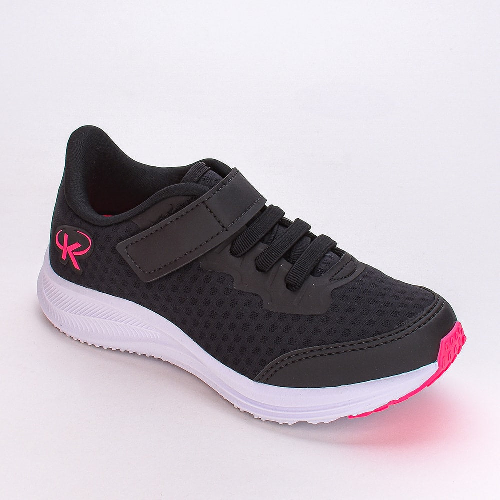 Tênis Infantil Menina K360 Kidy Energy Respitec Preto e Pink Velcro Elástico - Kidy Calçados - 