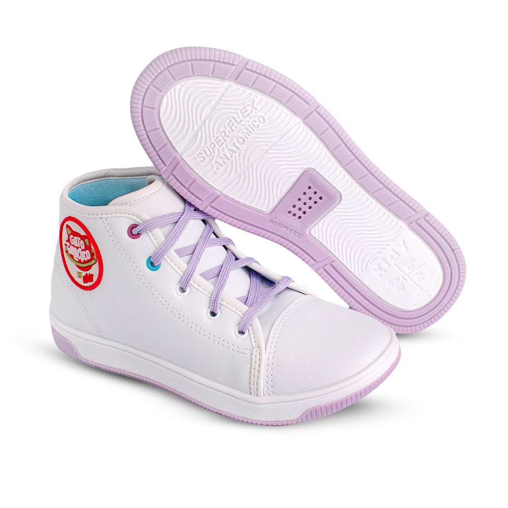 Tênis Infantil Menina Kidy Astral Gato Galáctico Branco e Lilás - Kidy Calçados - Tênis