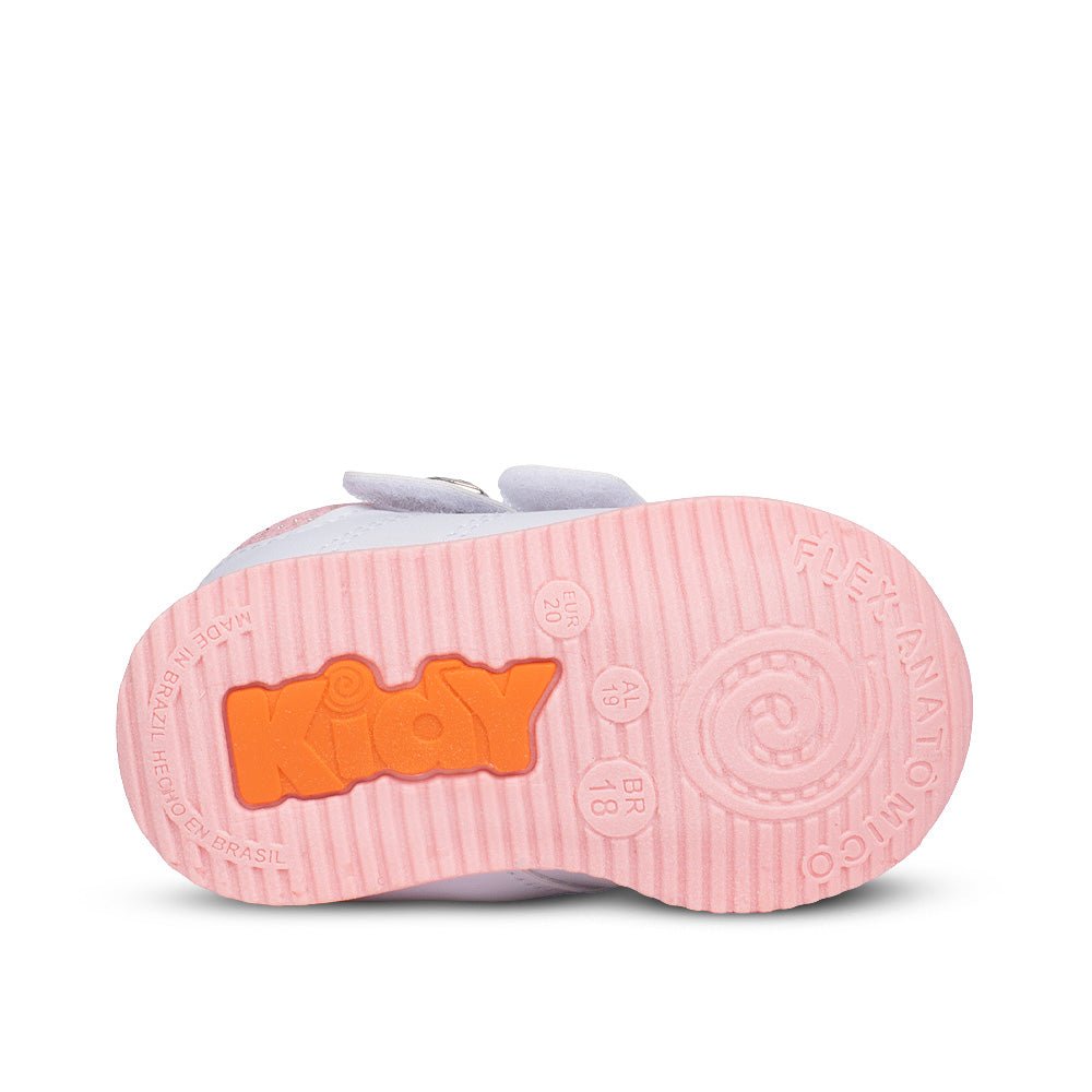 Tênis Infantil Menina Kidy Bebê Casual Branco e Rosa Delicado - Kidy Calçados - 