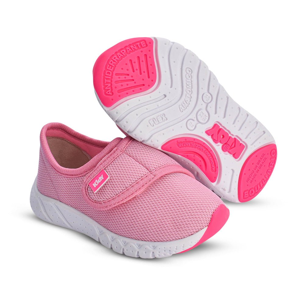 Tênis Infantil Menina Kidy Bebê Equilíbrio Rosa com Pink Neon - Kidy Calçados - Tênis