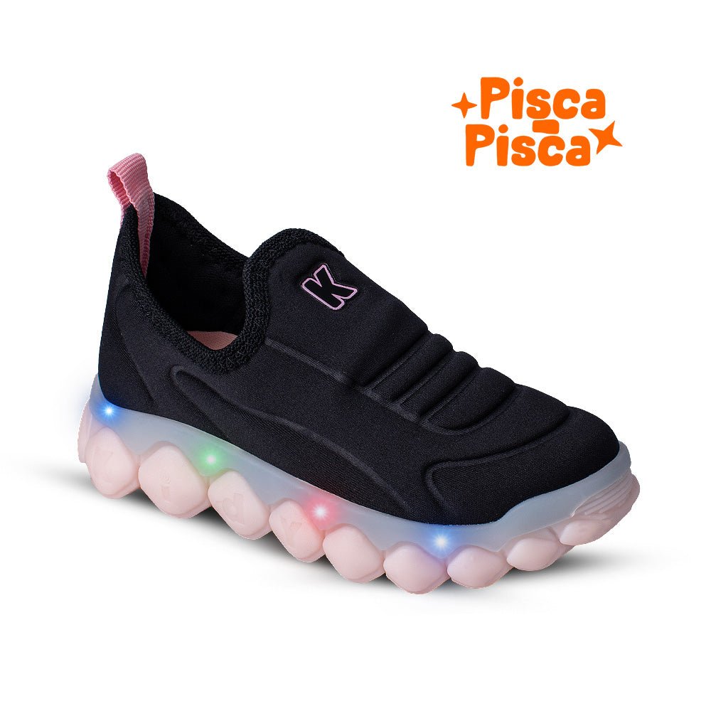 Tênis infantil Menina Kidy Brinca Flex Preto Luz E Led - Kidy Calçados -