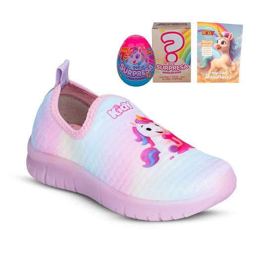 Tênis Infantil Menina Kidy Calce Fácil Ultra Flexivel Rosa + Livro e Ovinho Surpresa - Kidy Calçados - 