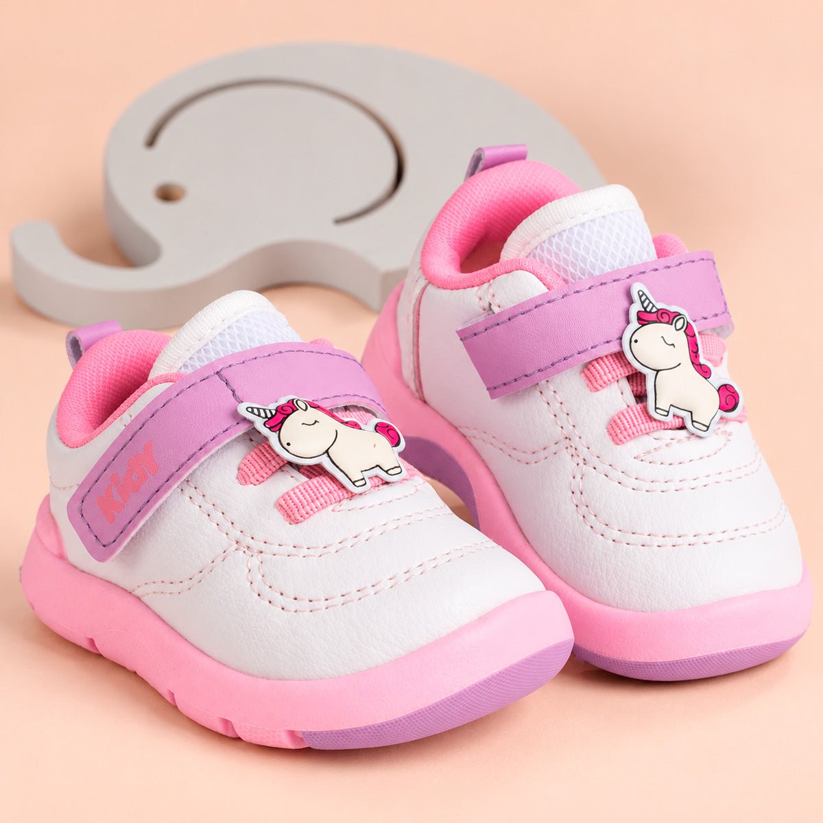 Tênis Infantil Menina Kidy Casual Branco/Rosa Velcro e Unicórnio - Kidy Calçados -