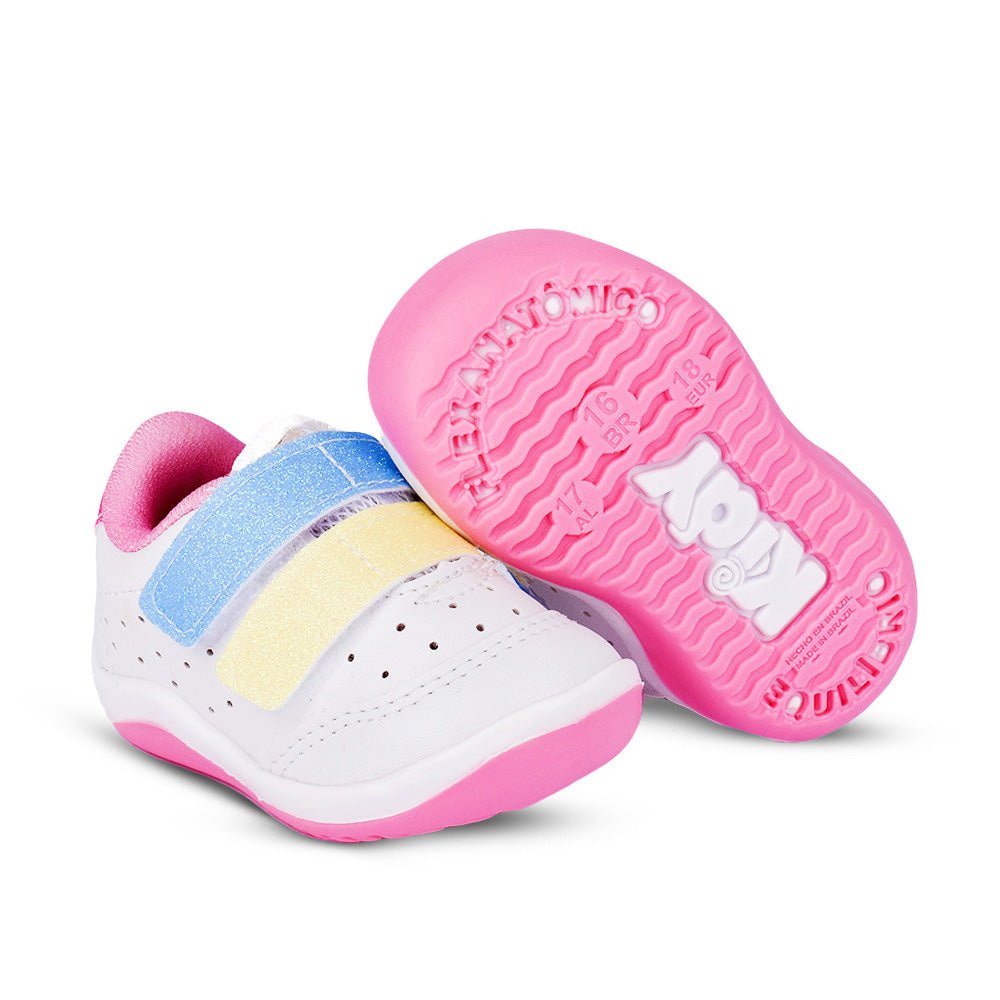 Tênis Infantil Menina Kidy Colors Equilíbrio Branco/Colorido Primeiros Passos - Kidy Calçados - Tênis