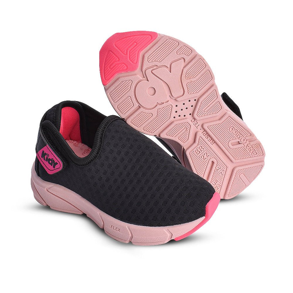 TÊNIS INFANTIL MENINA KIDY ENERGY BABY RESPITEC PRETO/PINK NEON - Kidy Calçados - Tênis