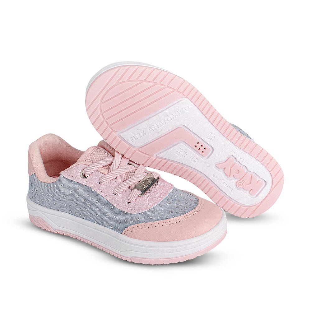 Tênis Infantil Menina Kidy Happy Jeans e Nude Estiloso - Kidy Calçados - Tênis