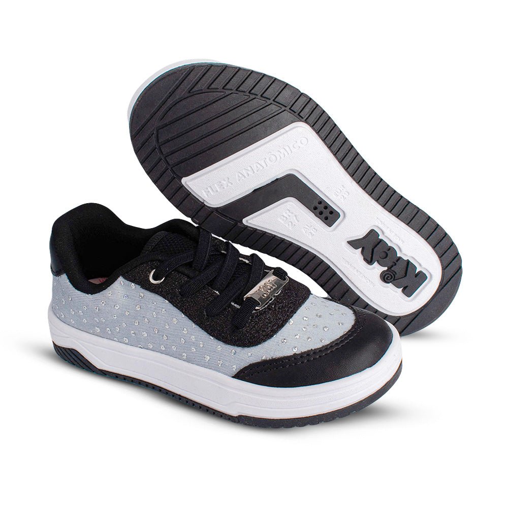 Tênis Infantil Menina Kidy Happy Jeans e Preto Estiloso Confortável - Kidy Calçados - Tênis
