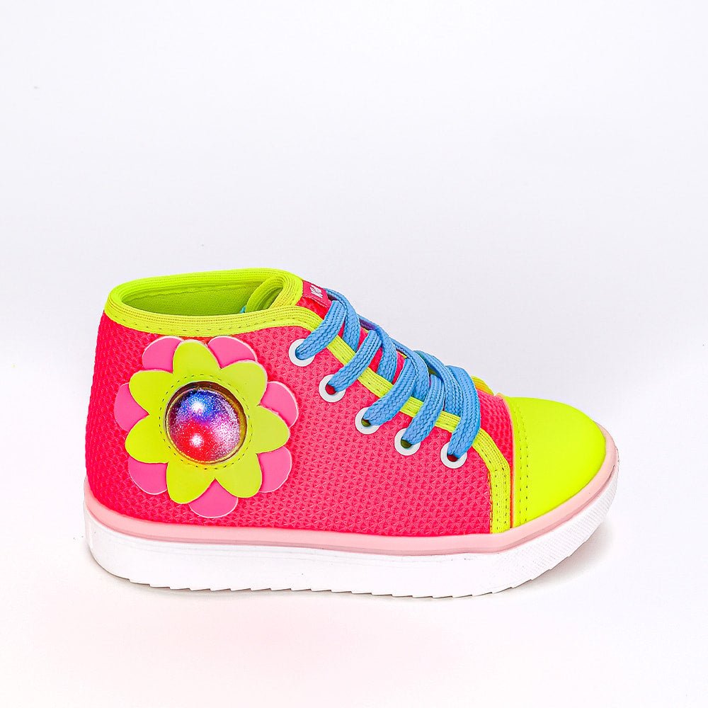 TÊNIS INFANTIL MENINA KIDY HAPPY PINK NEON FLOR E LED - Kidy Calçados - Tênis