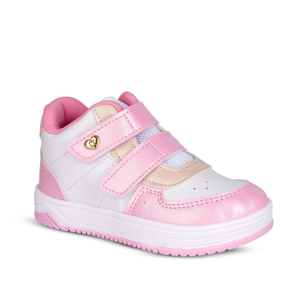 Tênis Infantil Menina Kidy Happy Rosa e Branco com Velcro Confortável e Delicado - Kidy Calçados - 