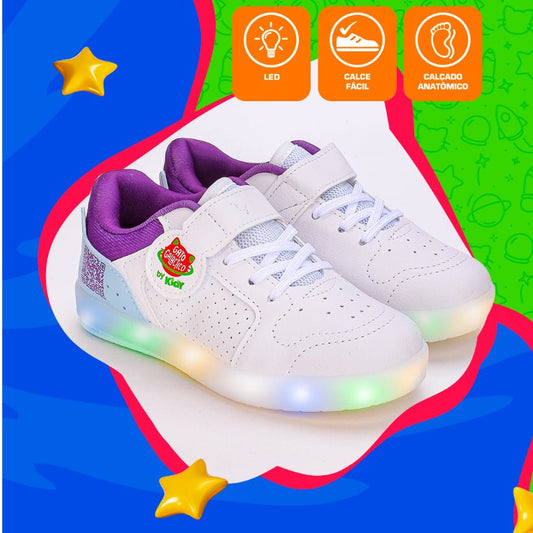 Tênis Infantil Menina Kidy Hype Galáctico Branco e Roxo - Kidy Calçados - Tênis