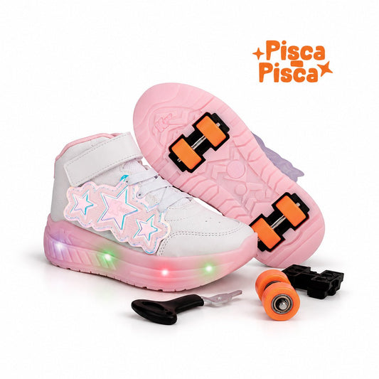 Tênis Infantil Menina Kidy K360 de Rodinha Branco/Rosa Luz e Led - Kidy Calçados -