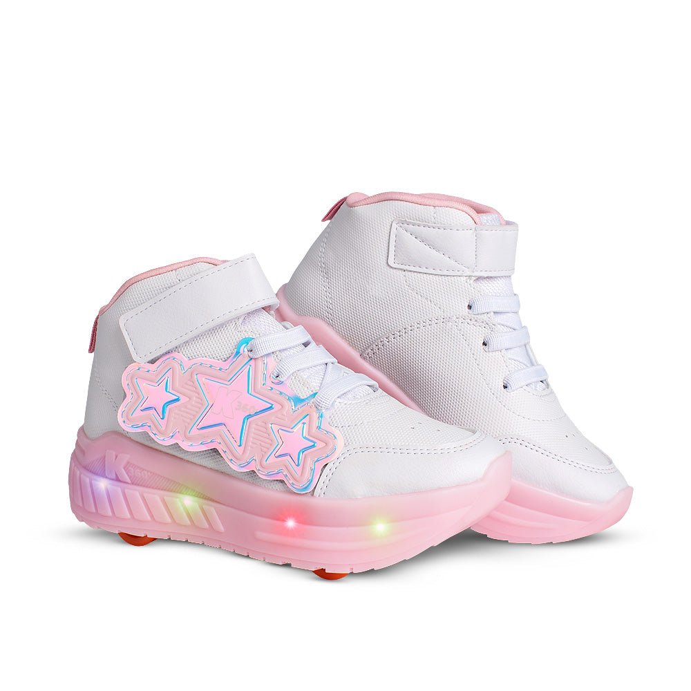 Tênis Infantil Menina Kidy K360 de Rodinha Branco/Rosa Luz e Led - Kidy Calçados -