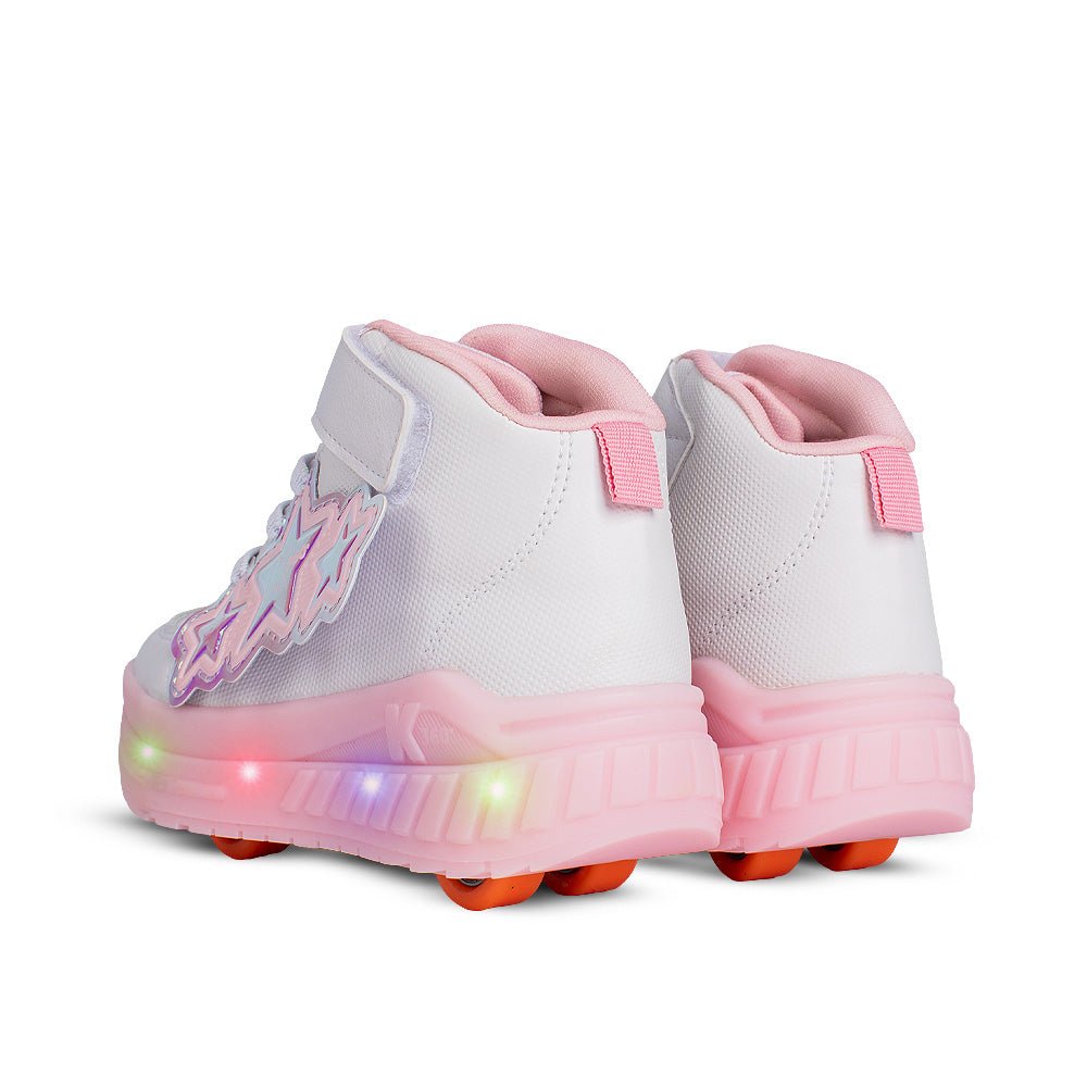 Tênis Infantil Menina Kidy K360 de Rodinha Branco/Rosa Luz e Led - Kidy Calçados -