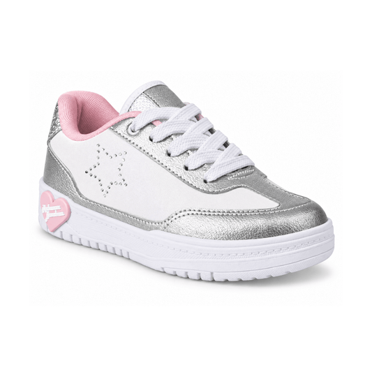 Tênis Infantil Menina Kidy K360 Estilo Respitec Rebecca Bonbon Branco/Prata - Kidy Calçados -