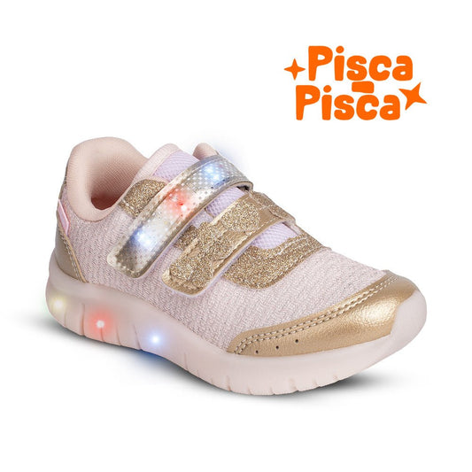 Tênis Infantil Menina Kidy Led Light Fun Ouro Velcro Duplo Conforto - Kidy Calçados - 