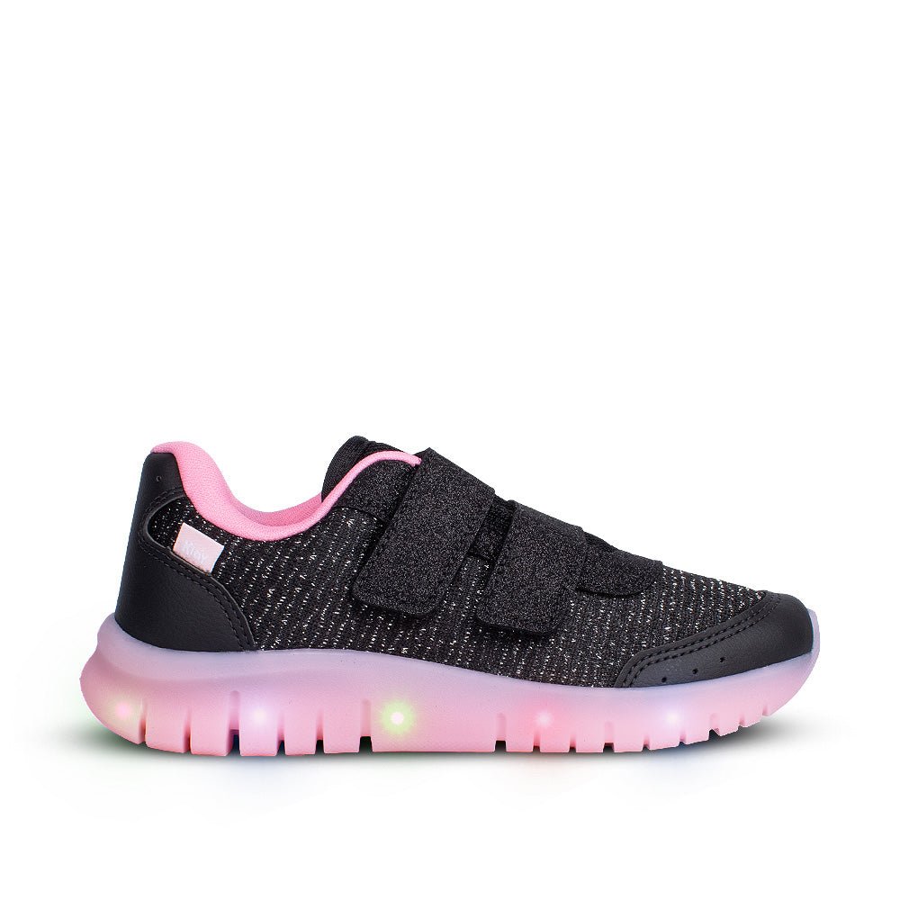Tênis Infantil Menina Kidy Light Fun Led Preto Pisca - Pisca e Velcro Duplo - Kidy Calçados - 