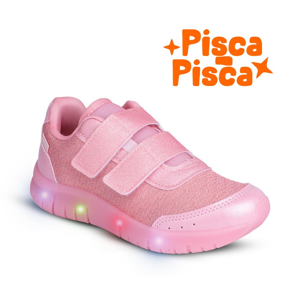 Tênis Infantil Menina Kidy Light Fun Led Rosa Pisca - Pisca e Velcro Duplo - Kidy Calçados - 
