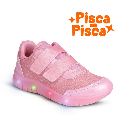 Tênis Infantil Menina Kidy Light Fun Led Rosa Pisca - Pisca e Velcro Duplo - Kidy Calçados - 