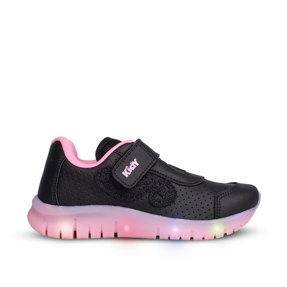 Tênis Infantil Menina Kidy Light Fun Preto e Rosa Pisca - Pisca e Velcro - Kidy Calçados - 