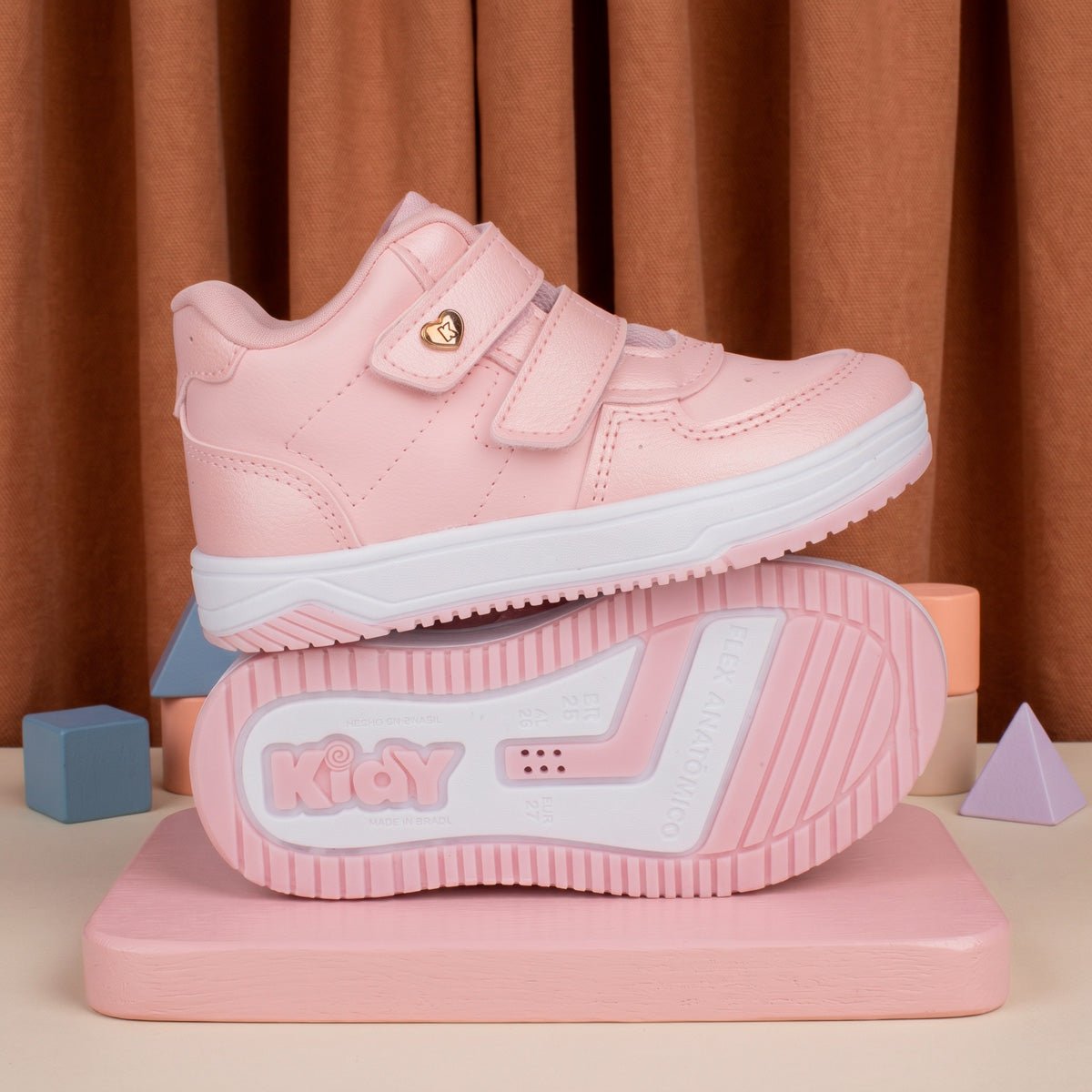 Tênis Infantil Menina Kidy Nude Happy Velcro Duplo Cano Alto Confortável Leve - Kidy Calçados - 
