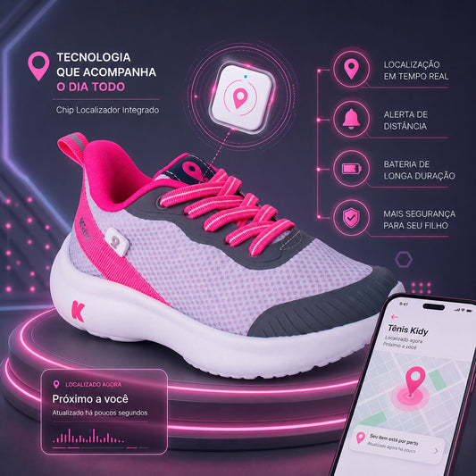 Tênis Infantil Menina Kidy Nuvem Localize Cinza e Pink - Com Chip Localizador - Kidy Calçados - Tênis