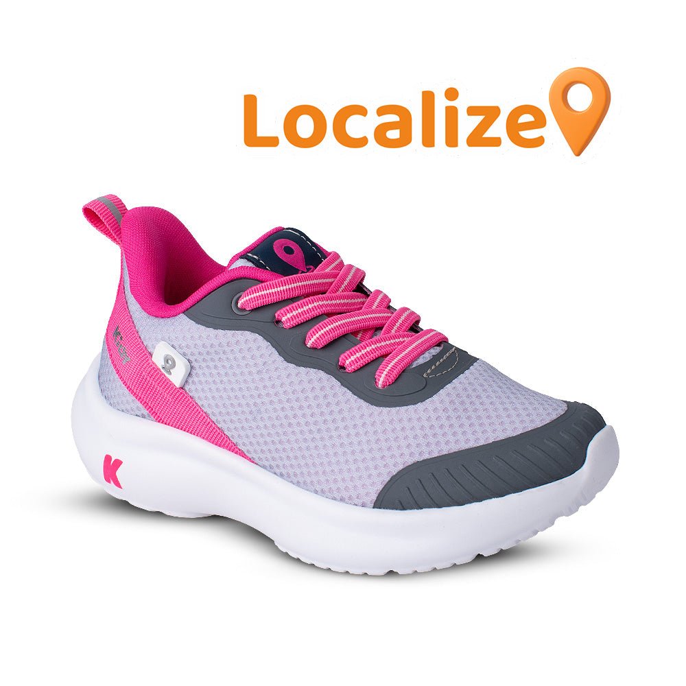 Tênis Infantil Menina Kidy Nuvem Localize Cinza e Pink - Com Chip Localizador - Kidy Calçados - Tênis
