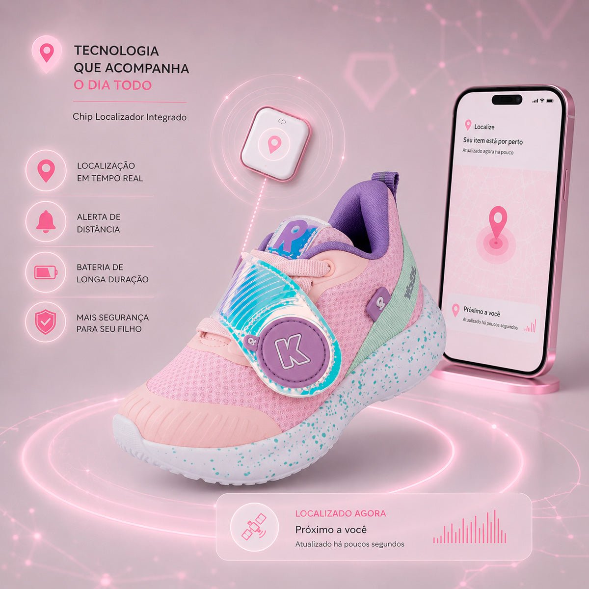 Tênis Infantil Menina Kidy Nuvem Localize Nude Com Chip Localizador - Kidy Calçados - Tênis