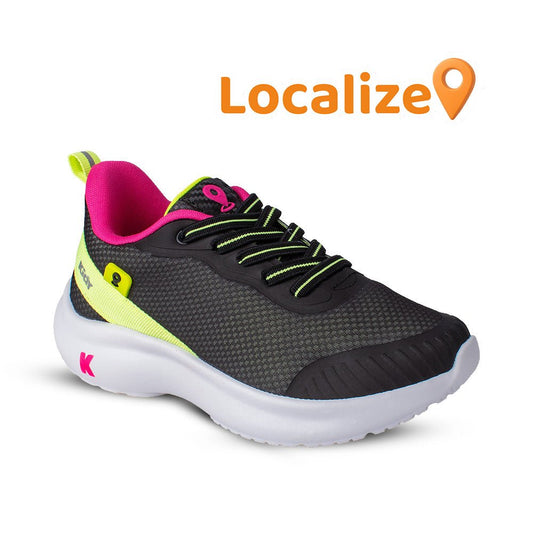 Tênis Infantil Menina Kidy Nuvem Localize Preto, Pink e Neon - Com Chip Localizador - Kidy Calçados - Tênis