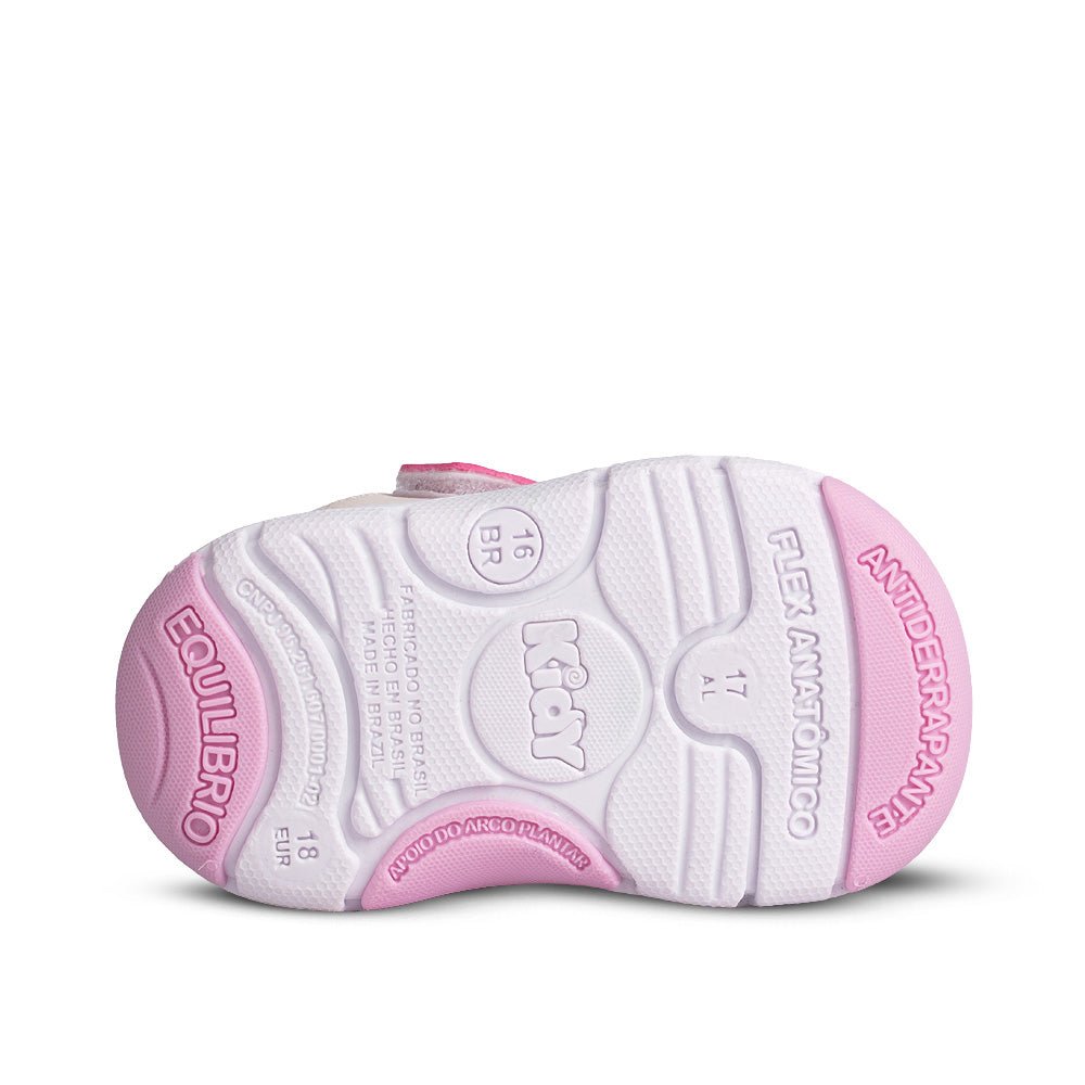 Tênis Infantil Menina Kidy Off White/Rosa Velcro e Unicórnio Equilíbrio - Kidy Calçados -