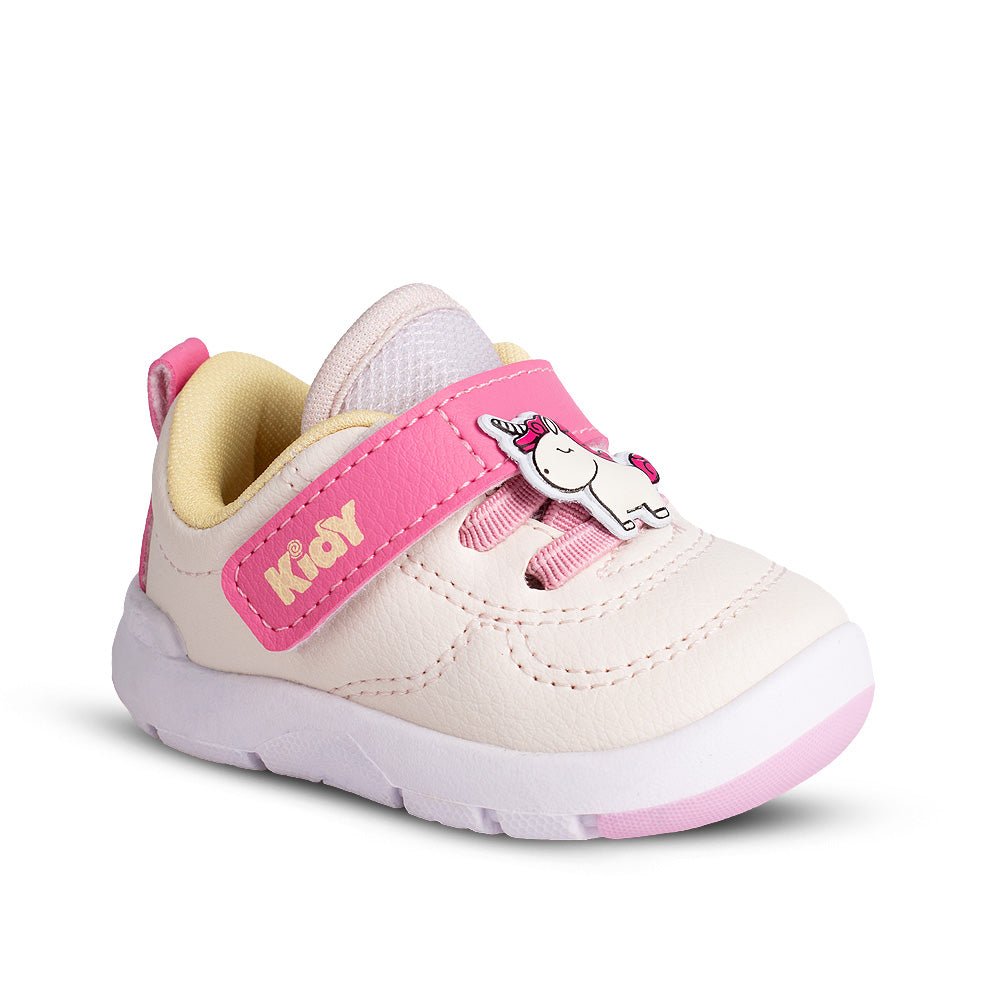 Tênis Infantil Menina Kidy Off White/Rosa Velcro e Unicórnio Equilíbrio - Kidy Calçados -