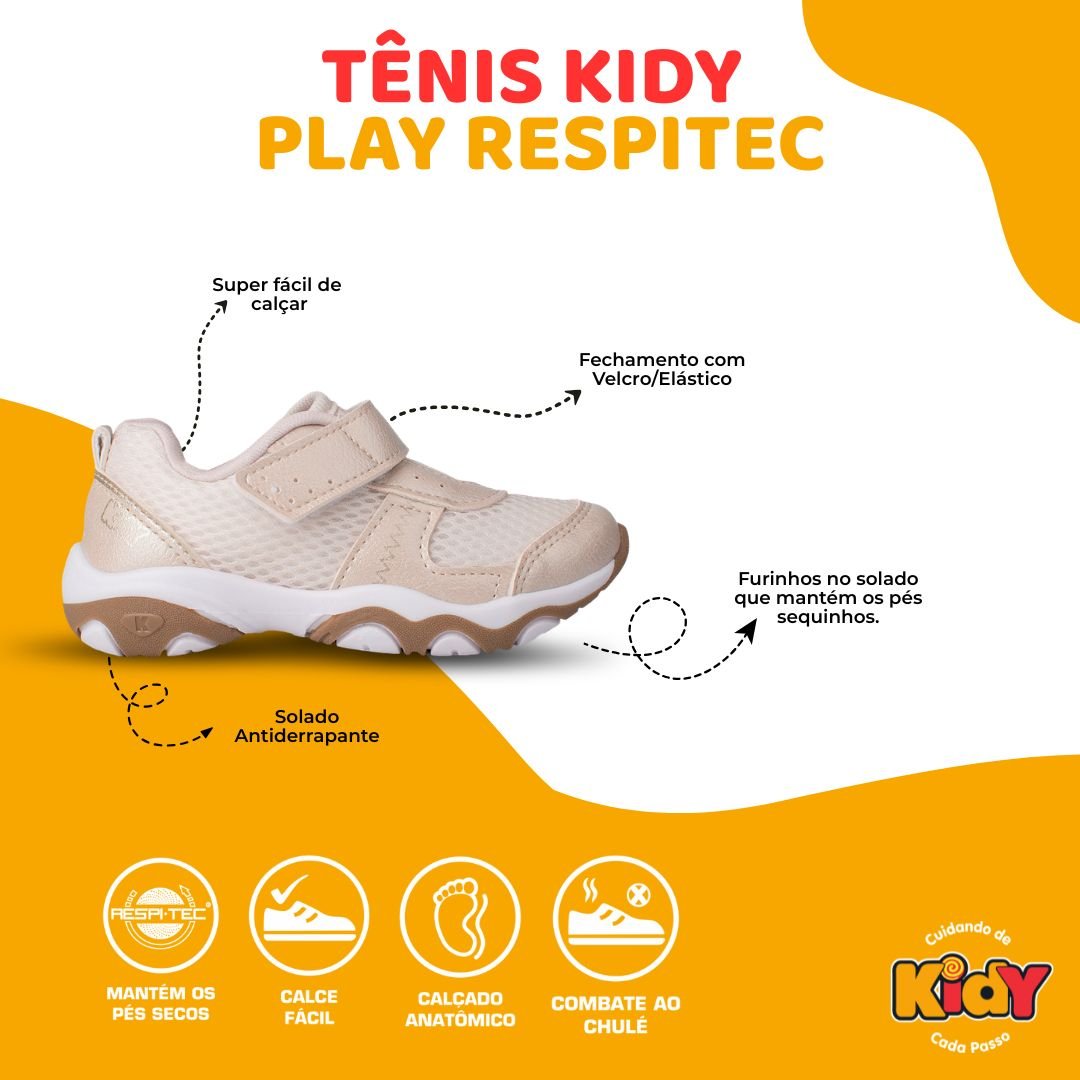 Tênis Infantil Menina Kidy Play Marfim Anatômico Com Brinquedo - Kidy Calçados -