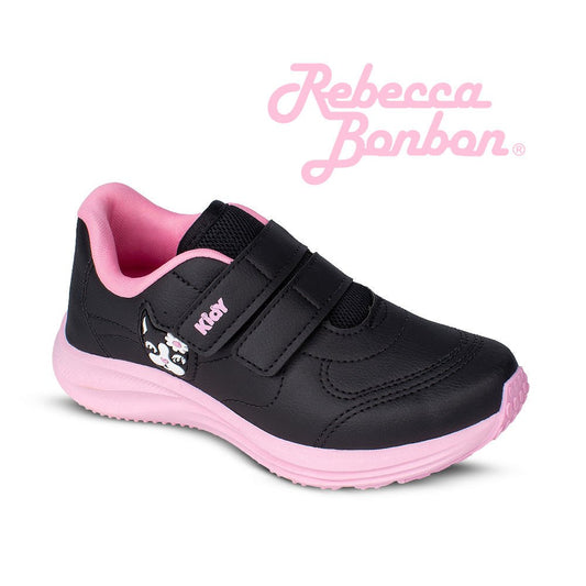 Tênis Infantil Menina Kidy Super Conforto Respitec Rebecca Bonbon Preto/Rosa - Kidy Calçados -