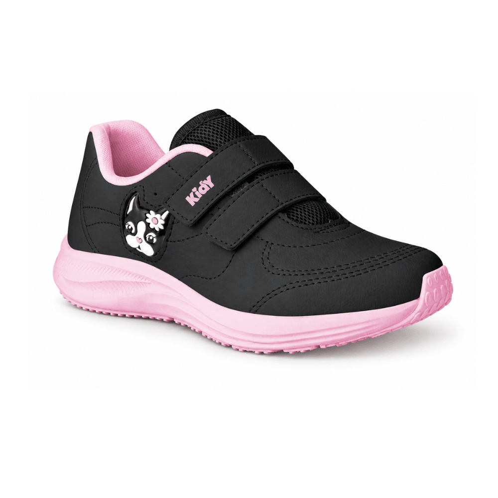 Tênis Infantil Menina Kidy Super Conforto Respitec Rebecca Bonbon Preto/Rosa - Kidy Calçados -