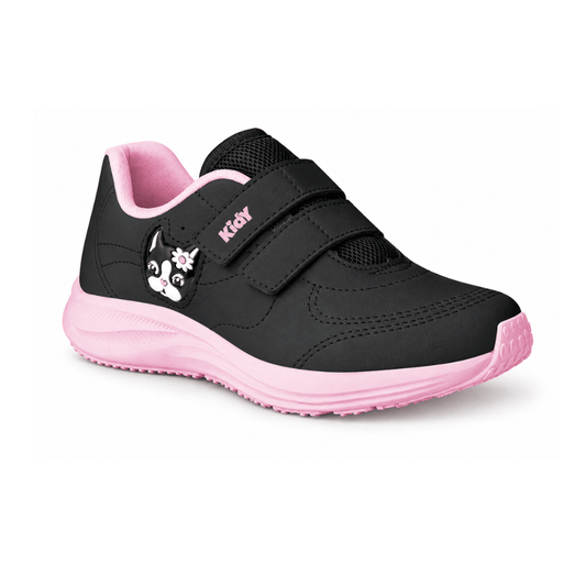 Tênis Infantil Menina Kidy Super Conforto Respitec Rebecca Bonbon Preto/Rosa - Kidy Calçados -