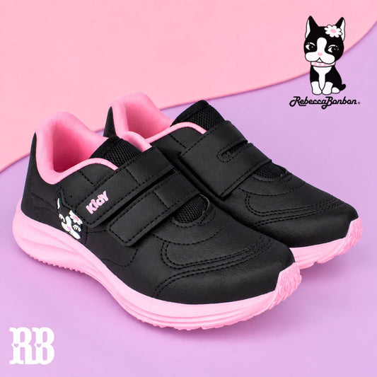 Tênis Infantil Menina Kidy Super Conforto Respitec Rebecca Bonbon Preto/Rosa - Kidy Calçados -