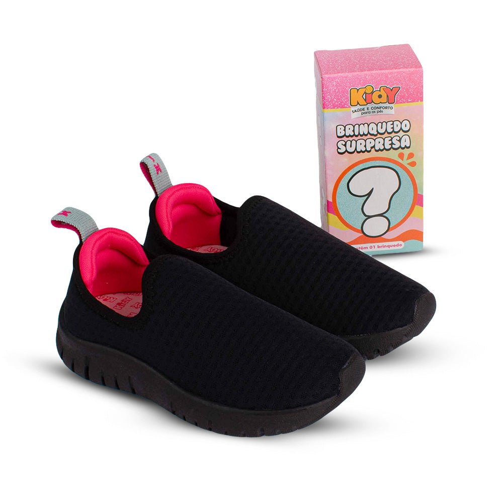 Tênis Infantil Menina Kidy Ultra Flex Preto Pink Neon Confortavel - Kidy Calçados - Tênis