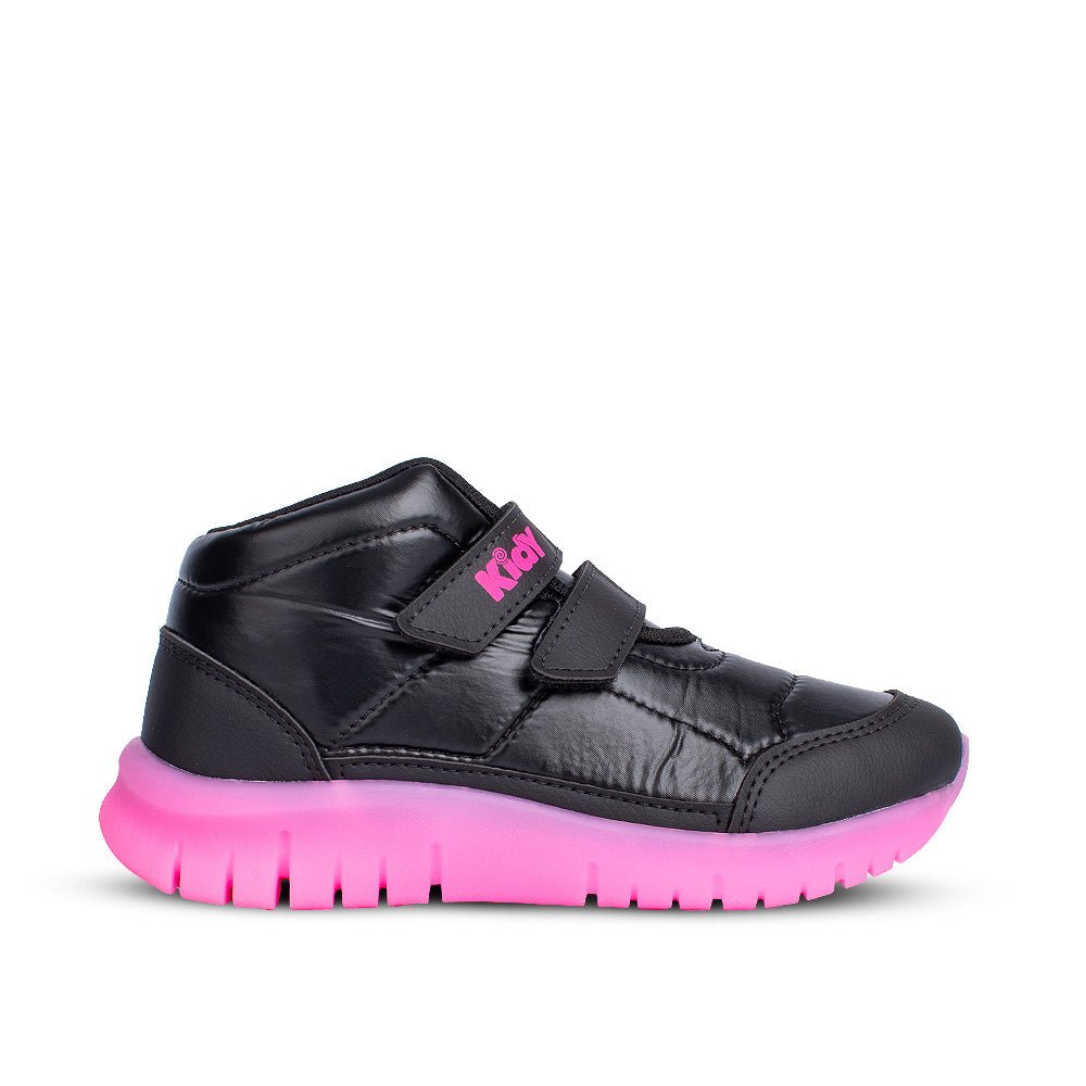 Tênis Infantil Menina Kidy Ultra Flexivel Preto/Pink Velcro Duplo Cano Alto - Kidy Calçados - 