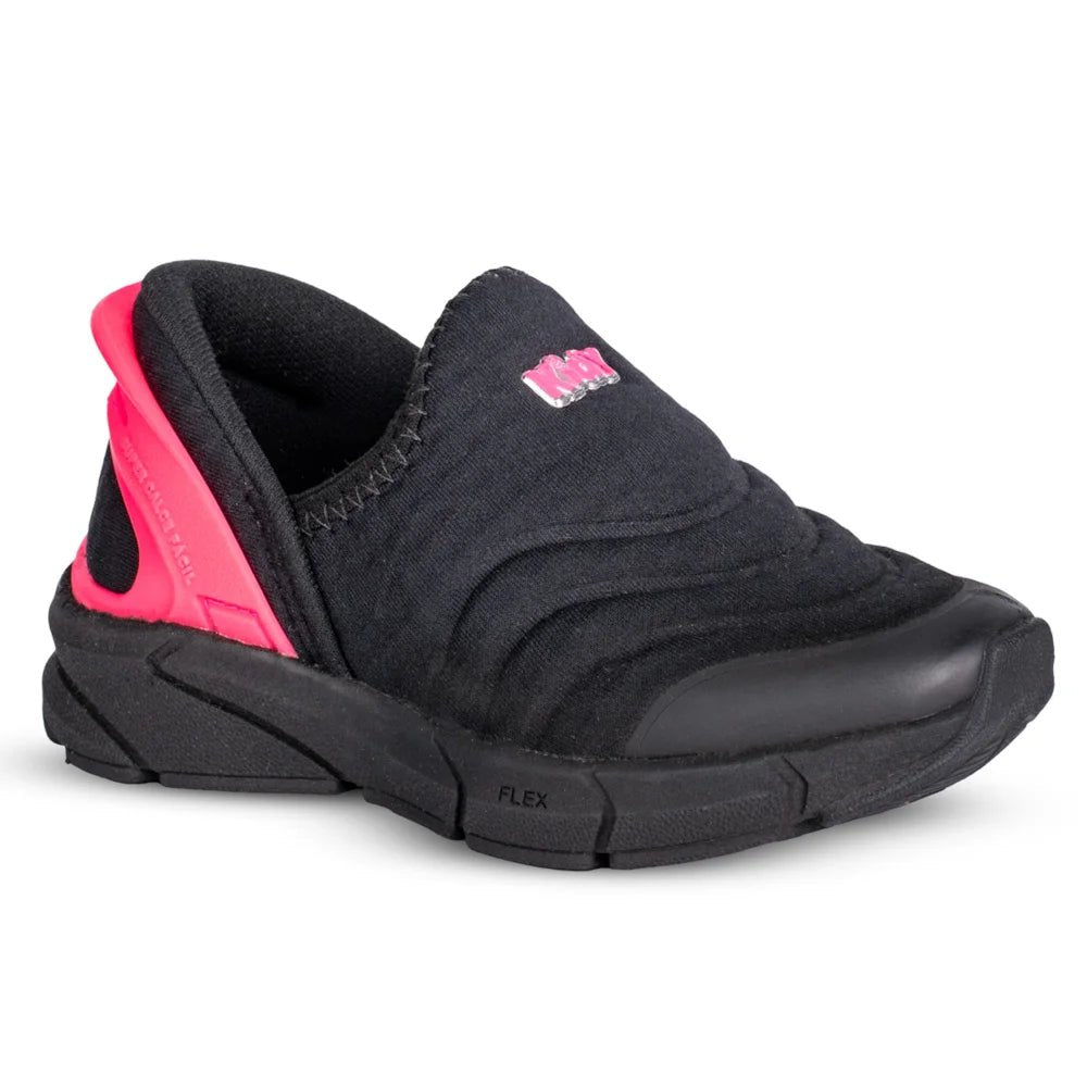 Tênis Infantil Menina Super Calce Fácil Kidy Preto e Pink Neon - Kidy Calçados - Tênis