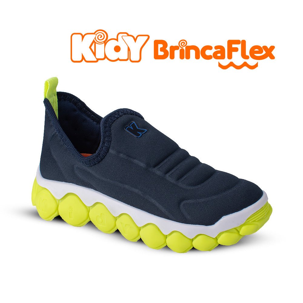 Tênis Infantil Menino Kidy Brinca Flex Marinho e Amarelo Neon - Kidy Calçados - 