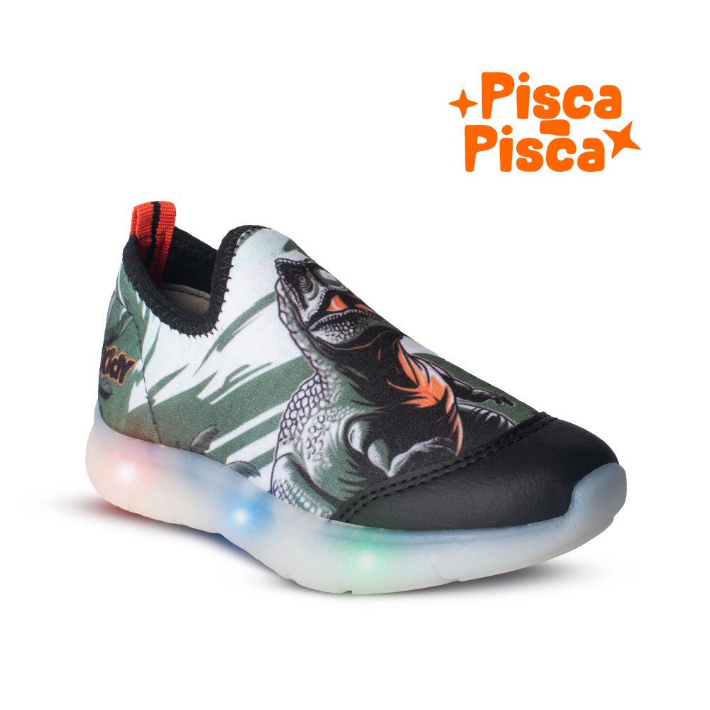 Tênis Infantil Menino Kidy Dinossauro Calce Facil Led - Kidy Calçados - Tênis