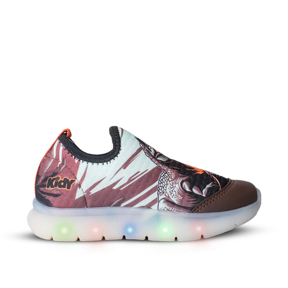 Tênis Infantil Menino Kidy Dinossauros Flex Ligth Marrom Laranja - Kidy Calçados - Tênis