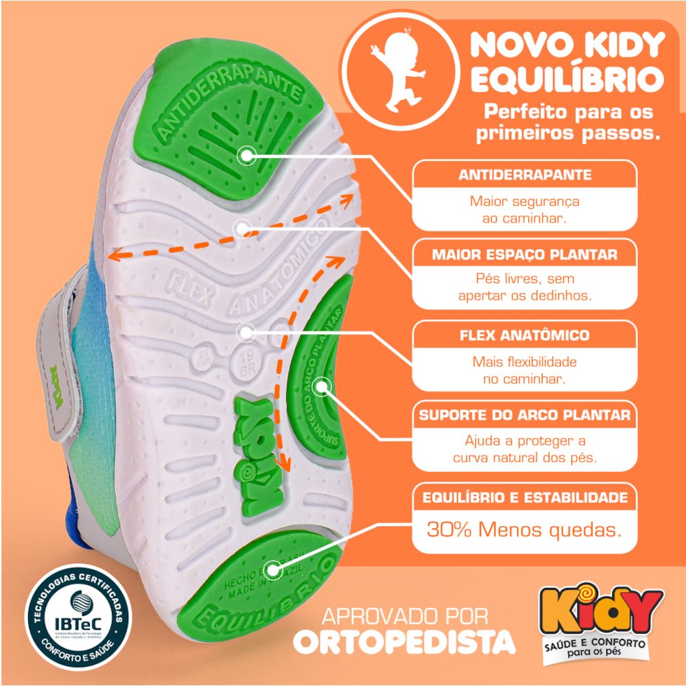 Tênis Infantil Menino Kidy Equilíbrio Calce Fácil Cinza - Kidy Calçados - Tênis